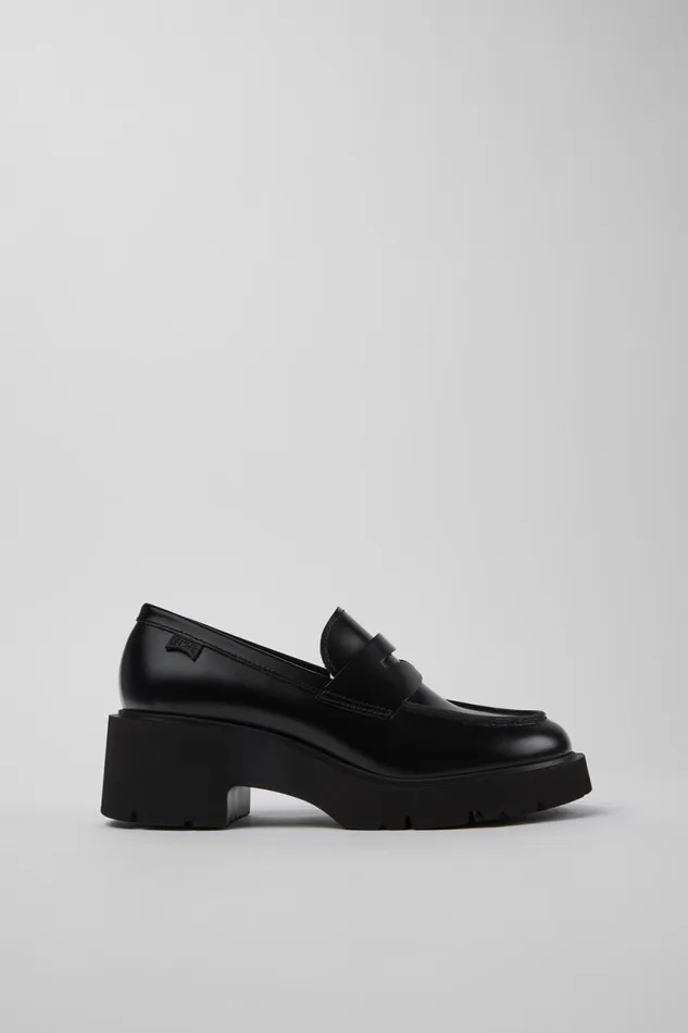Formal Shoes Women Camper Milah Black Leather Moccasin Ballerinas