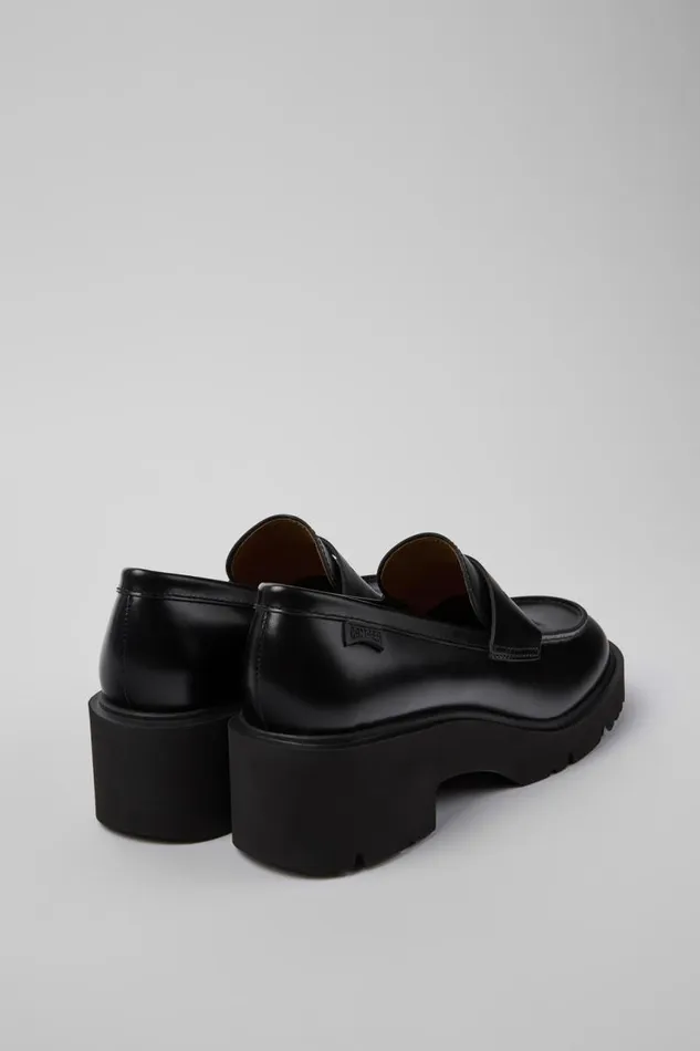 Formal Shoes Women Camper Milah Black Leather Moccasin Ballerinas