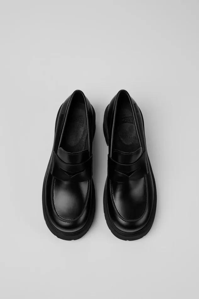 Formal Shoes Women Camper Milah Black Leather Moccasin Ballerinas