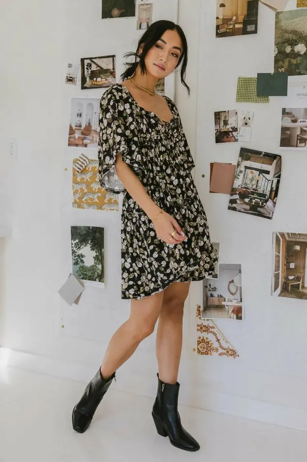 Frankie Floral Mini Dress Black Women Bohme Dresses