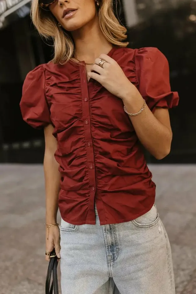 Frankie Ruched Top In Rust 8211 FINAL SALE Rust Women Bohme Tops