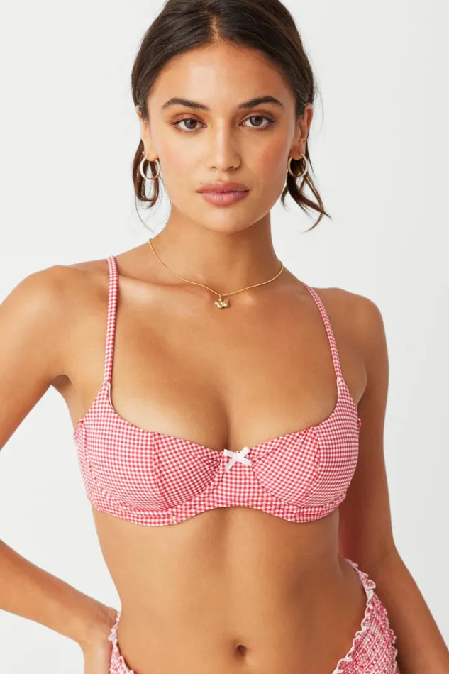 Frankies Bikinis Bikinis Women Cola Underwire Balconette Bikini Top Ladybug Gingham