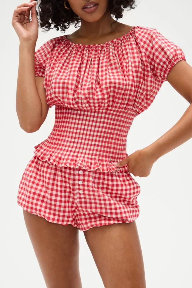Frankies Bikinis Bottoms Women Cider Gingham Bloomers Cherry Gingham