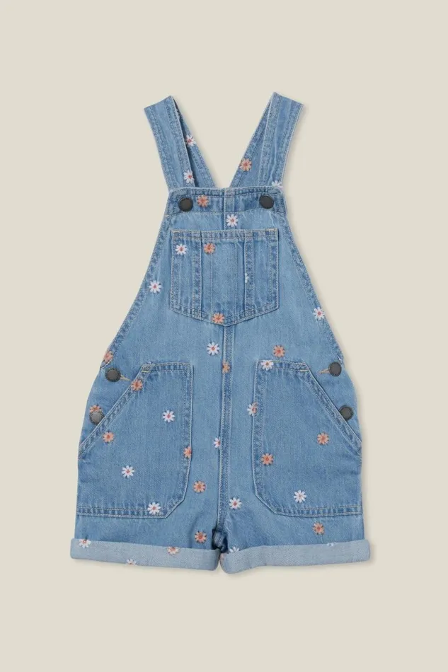 Girls 214 Dresses Cotton On Edith Denim Shortall Faded Vintage Washfloral Embroidery