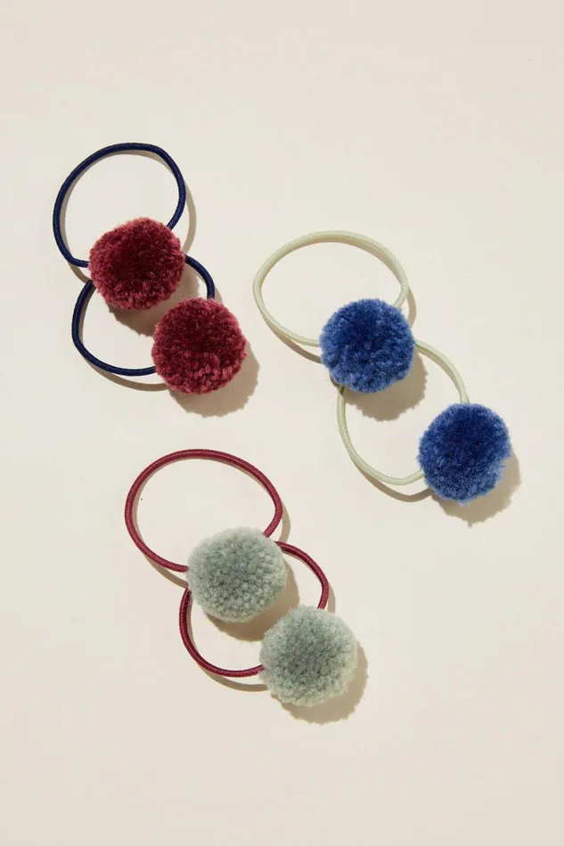 Girls 214 Hair Accessories Cotton On Pom Pom Hairties Petty Bluedeep Sagevintage Berry