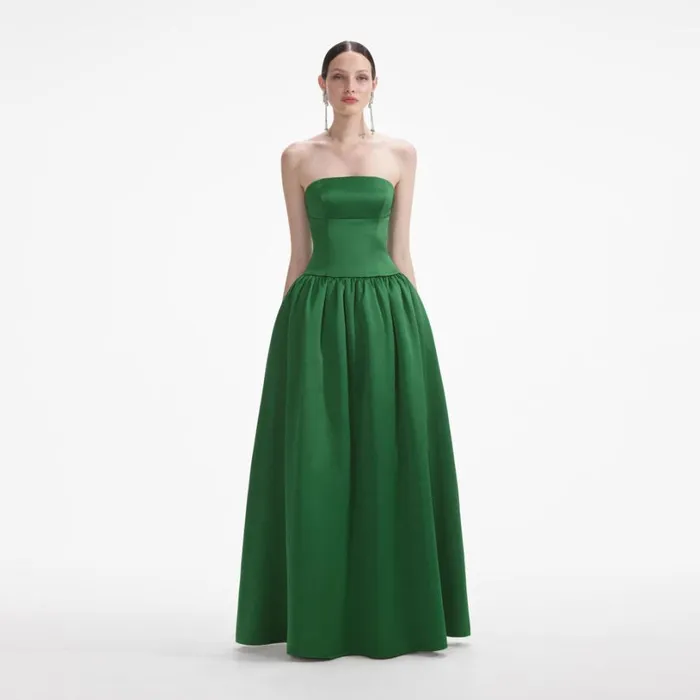 Green Satin Bandeau Maxi Dress Women Self Portrait Dresses