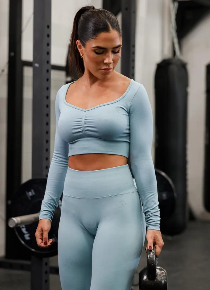 Gym King Gymwear Women Sculpt Seamless LS Top 8211 Stone Blue