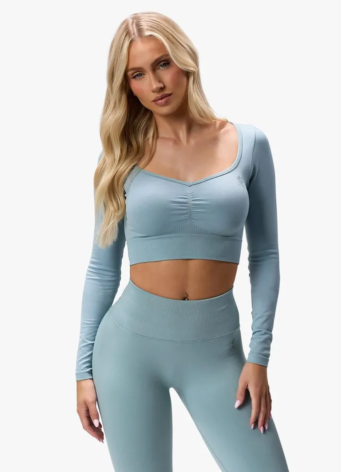 Gym King Gymwear Women Sculpt Seamless LS Top 8211 Stone Blue