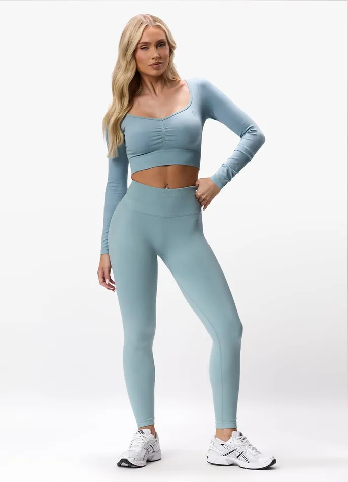 Gym King Gymwear Women Sculpt Seamless LS Top 8211 Stone Blue