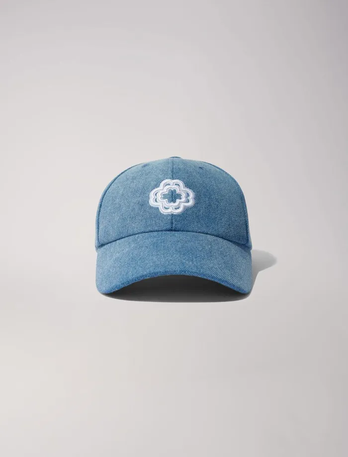 Hats Women Maje Denim Cap With Clover Logo Blue