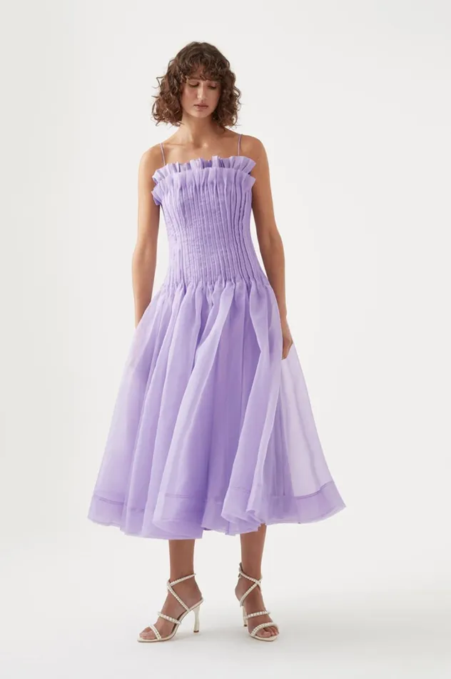Horizon Pintucked Midi Dress Lilac Women Aje Midi Dresses