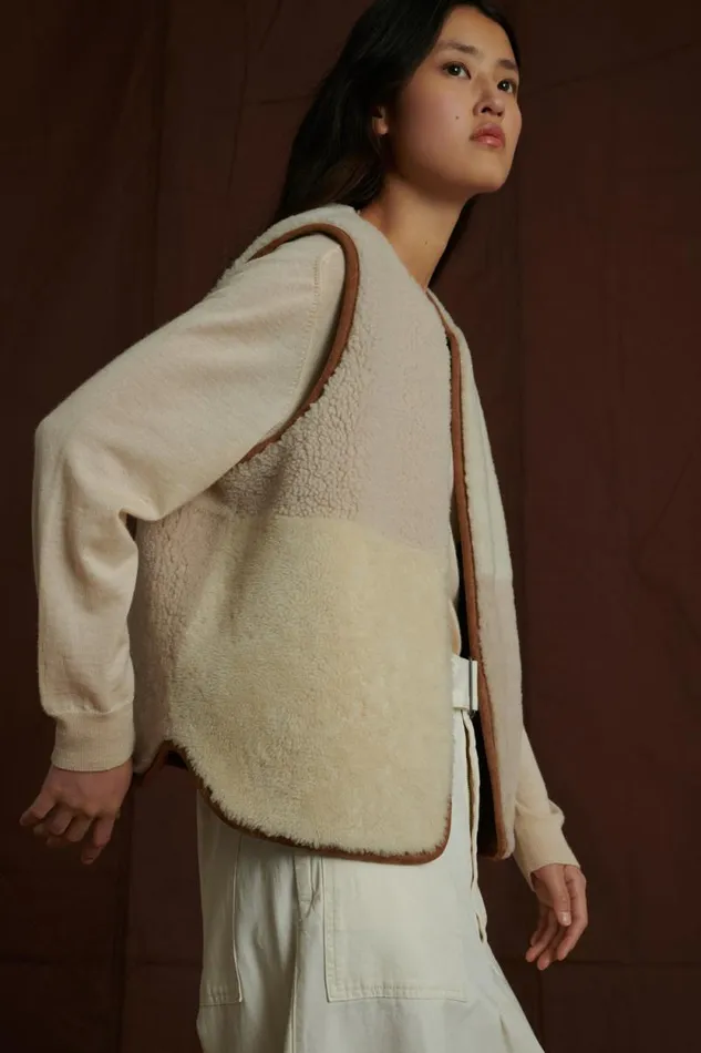Jackets and Coats Women Soeur VINH REVERSIBLE SLEEVELESS WAISTCOAT Offwhitebeige