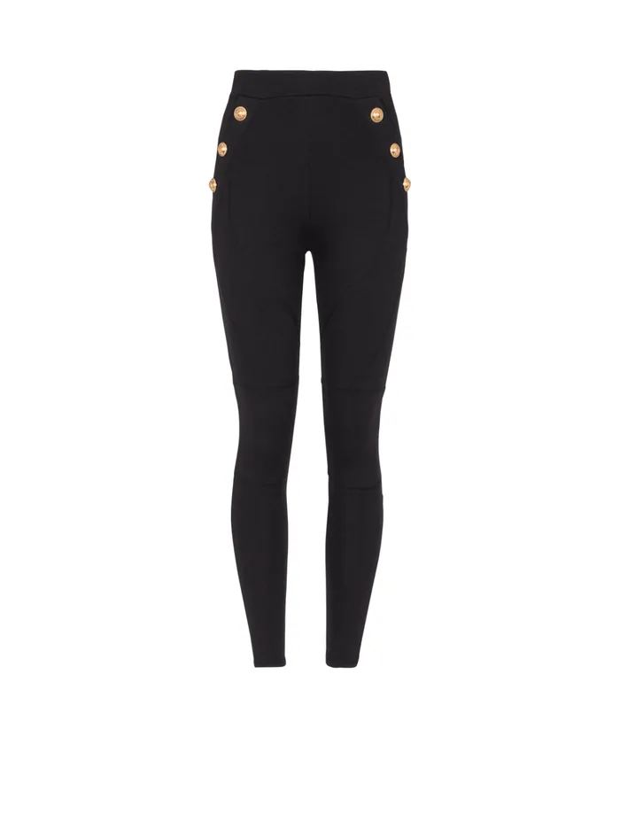 Jersey Leggings With 6 Buttons Black Women Balmain Trousers And Shorts