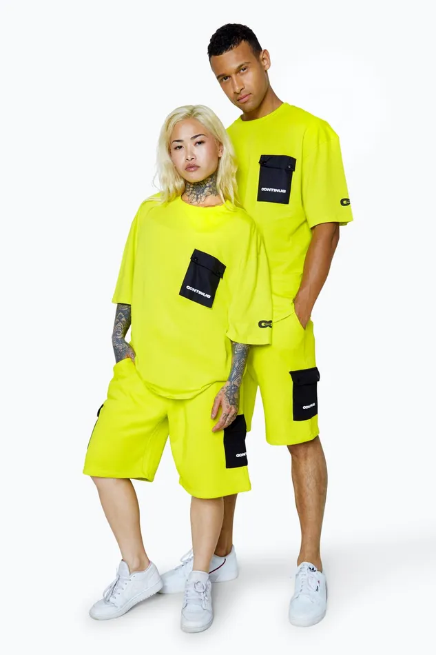 Just Hype Swimwear and Shorts Continu8 Unisex Lemon Cargo Pocket Boxy Shorts