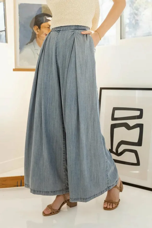 Katie Wide Leg Tencel Pants In Denim Denim Women Bohme Pants