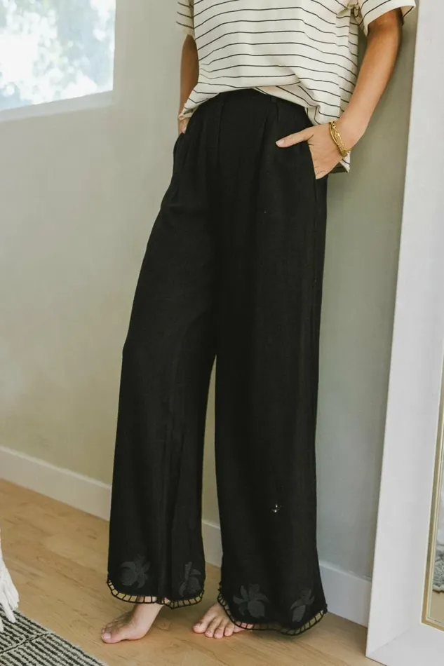 Katniss Embroidered Pants In Black Black Women Bohme Sets