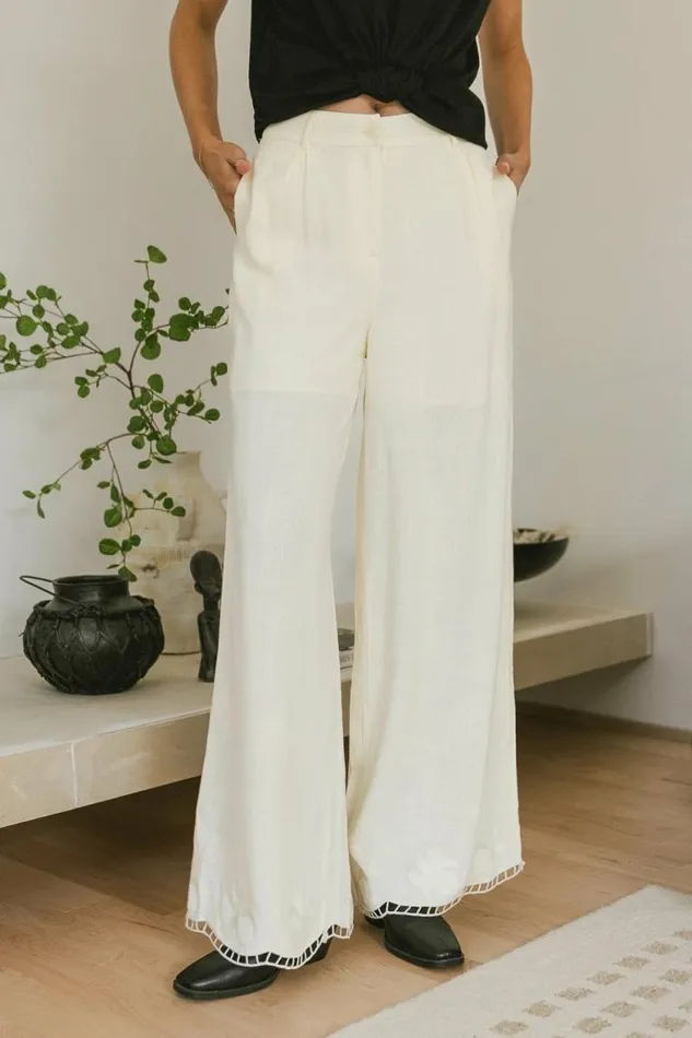 Katniss Embroidered Pants In Cream Cream Women Bohme Sets