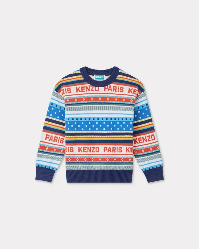 Kids 039KENZO Tour039 Jacquard Knit Jumper Off White Kenzo Tshirts And Sweatshirts