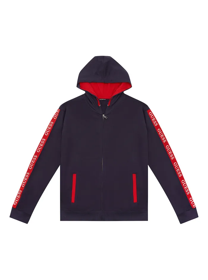 Kids Big Boy GUESS Blue Multi Logo Hooded Zip Jacket 716