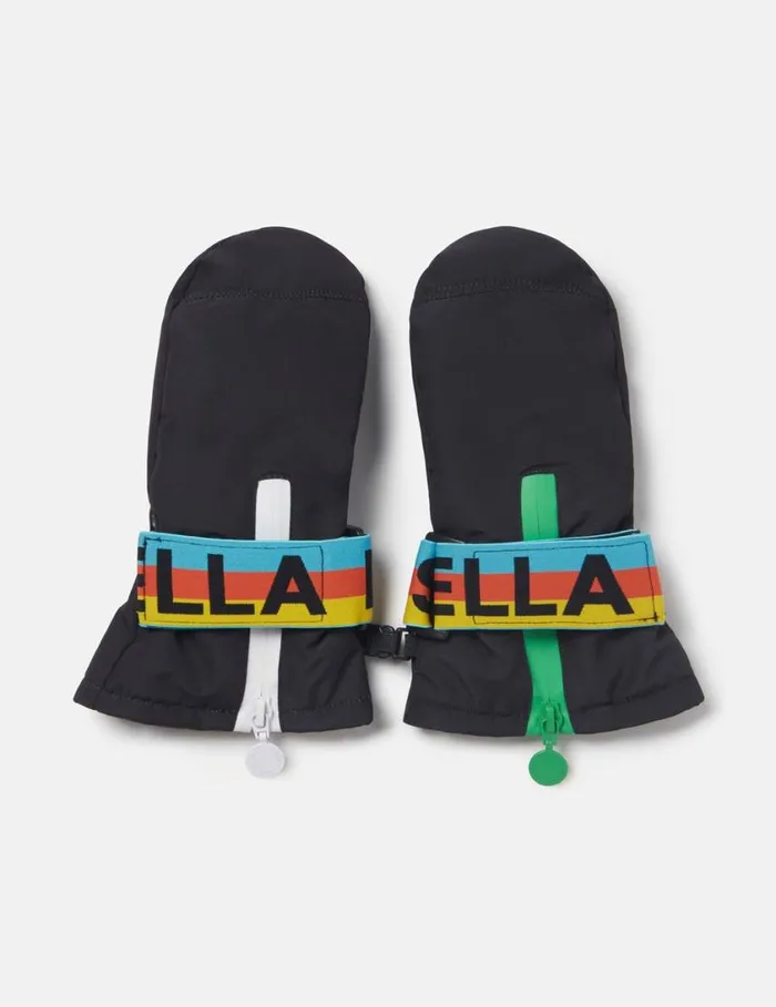Kids Branded Strap Ski Mittens Black Stella McCartney Shoes And Accessories