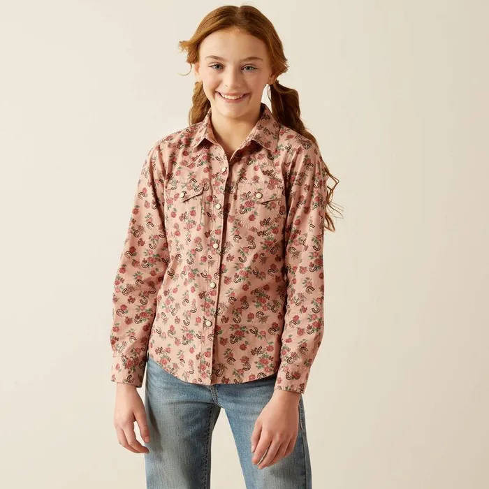 Kids Button Down Shirts Ariat Flowers N039 Horseshoes Shirt Floral Horseshoe Print