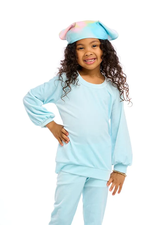 Kids Girls Chaser Brand Stretch Velvet Blouson Sleeve Raglan