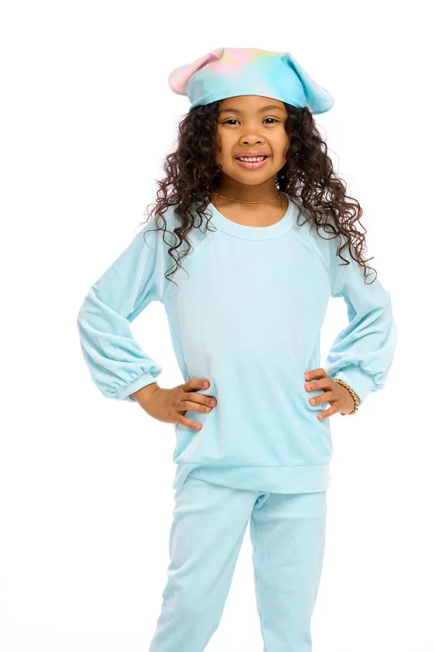 Kids Girls Chaser Brand Stretch Velvet Blouson Sleeve Raglan