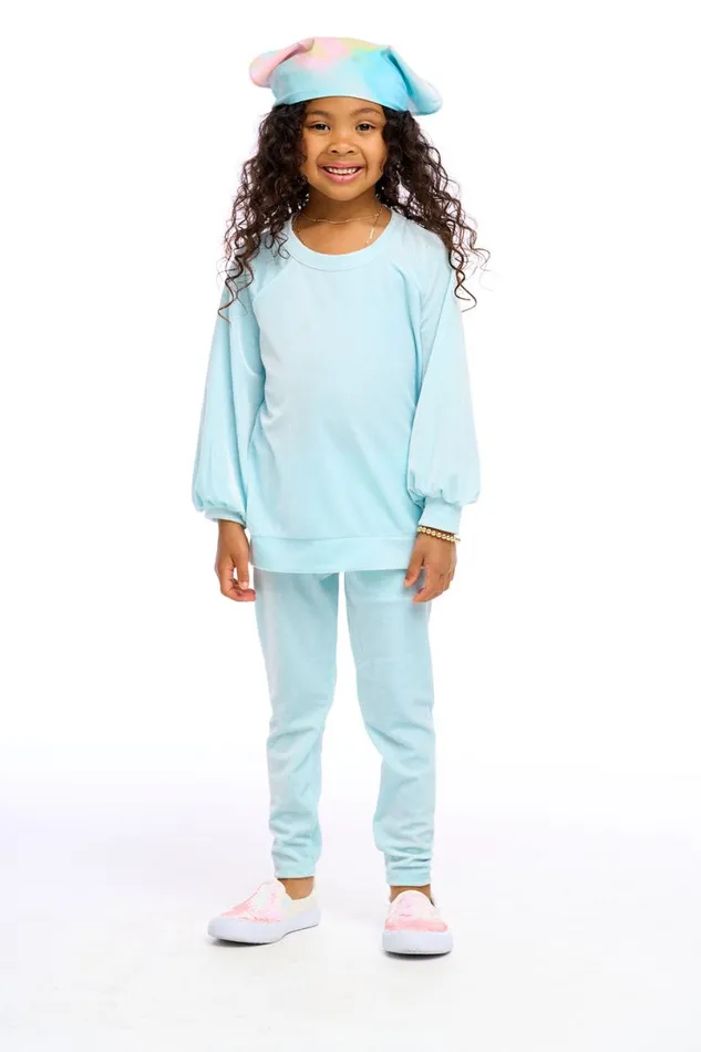 Kids Girls Chaser Brand Stretch Velvet Blouson Sleeve Raglan
