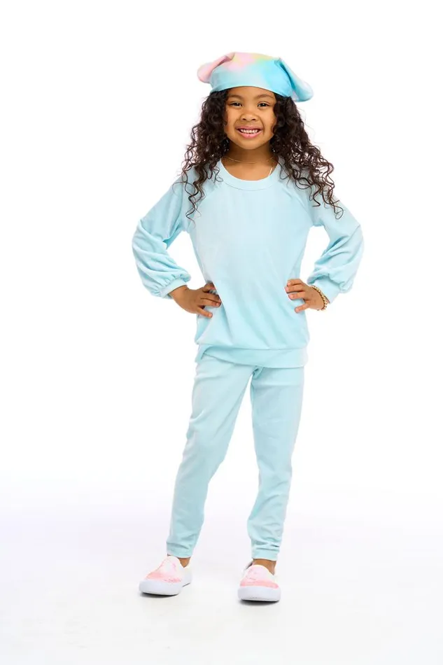 Kids Girls Chaser Brand Stretch Velvet Blouson Sleeve Raglan