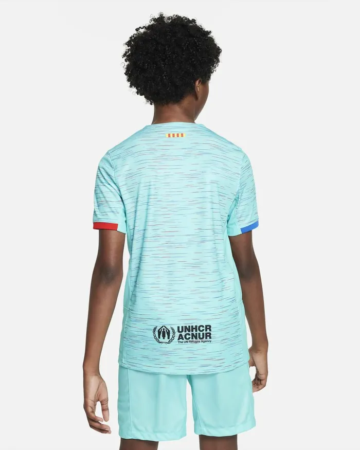 Kids Nike All Clothing FC Barcelona 202324 Stadium Third Light Aquaroyal Blueuniversity Redblack
