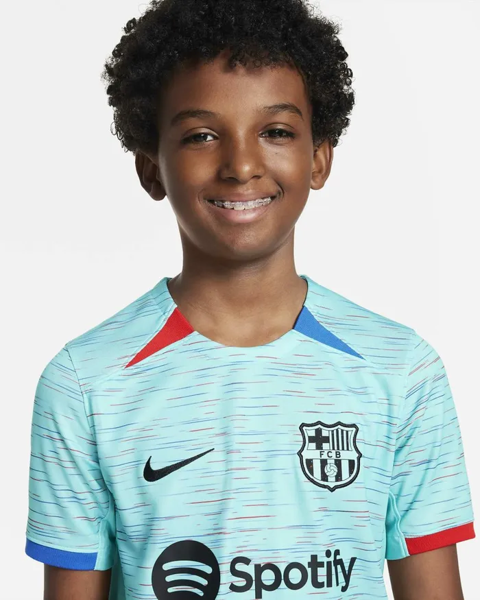 Kids Nike All Clothing FC Barcelona 202324 Stadium Third Light Aquaroyal Blueuniversity Redblack