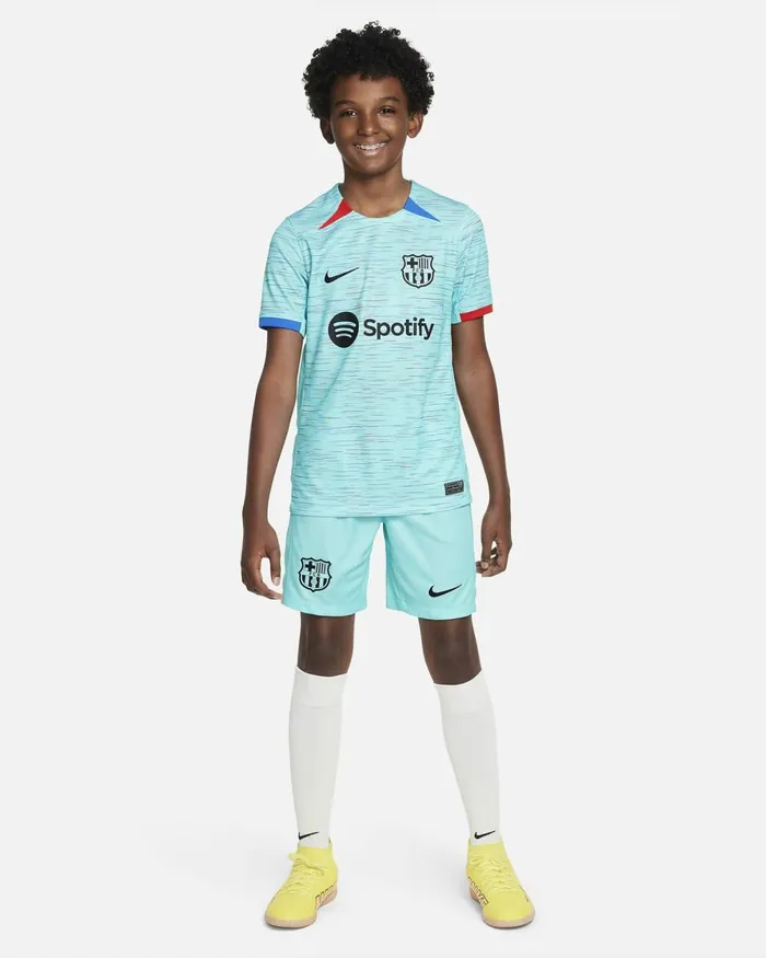 Kids Nike All Clothing FC Barcelona 202324 Stadium Third Light Aquaroyal Blueuniversity Redblack