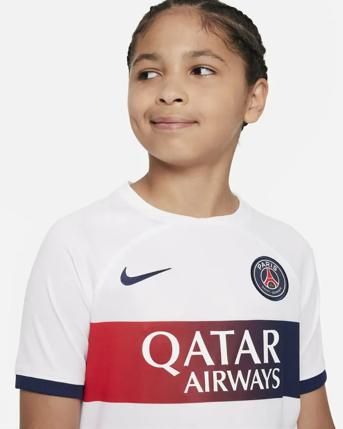 Kids Nike All Clothing Paris SaintGermain 202324 Stadium Away Whitemidnight Navymidnight Navy
