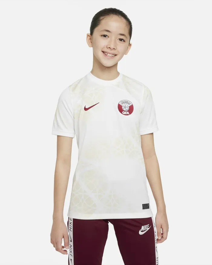 Kids Nike All Clothing Qatar 202223 Stadium Away Whitebeachdesert Maroon