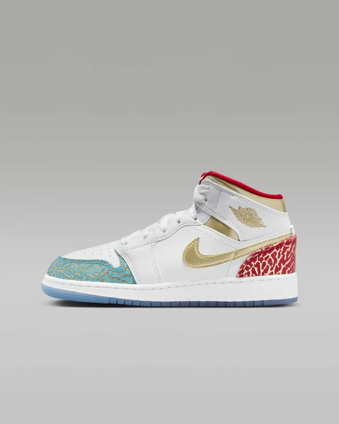 Kids Nike Jordan Air Jordan 1 Mid Sneaker School Whiteuniversity Redmetallic Gold