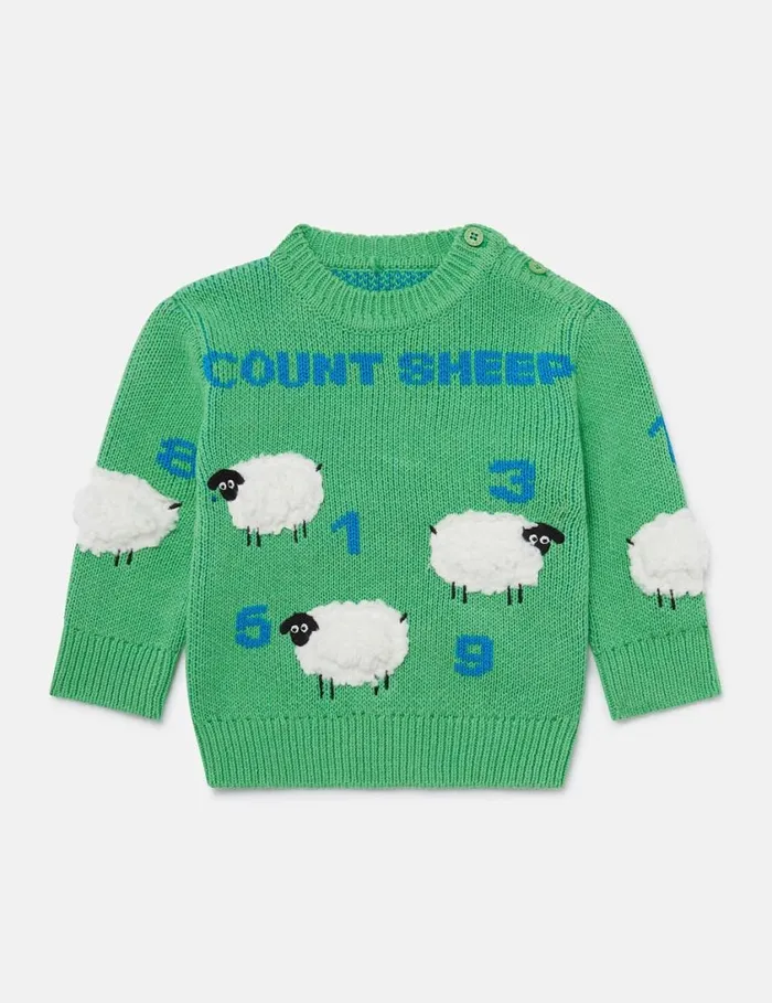 Kids Sheep Embroidered Sweater Green Stella McCartney Baby Boys