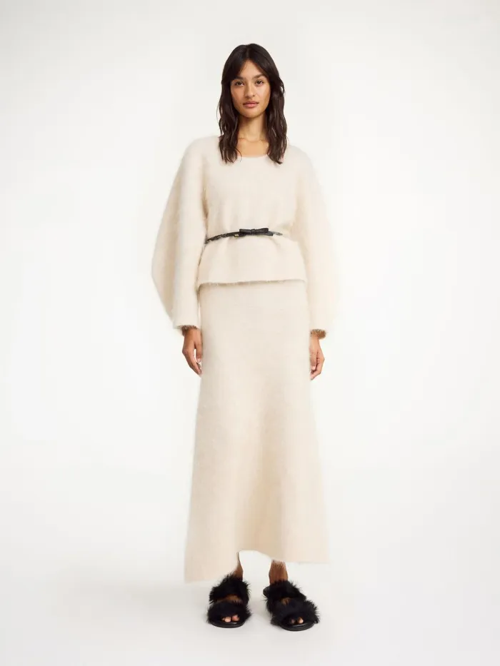 Knitwear Women By Malene Birger Christina Maxi Skirt Oyster Gray