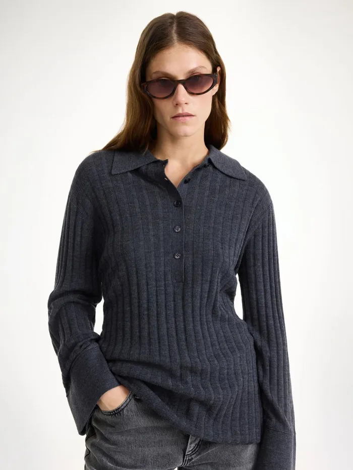 Knitwear Women By Malene Birger Delphine Merino Wool Sweater Jet Grey