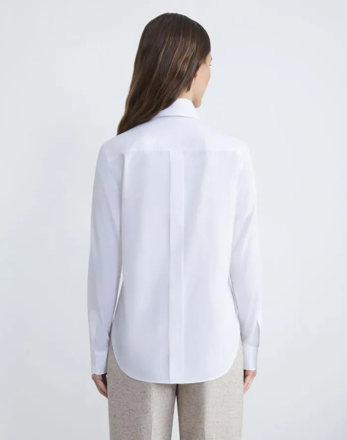 Lafayette 148 New York Organic Cotton Poplin High Collar Shirt White Ready To Wear Blouses and Shirts