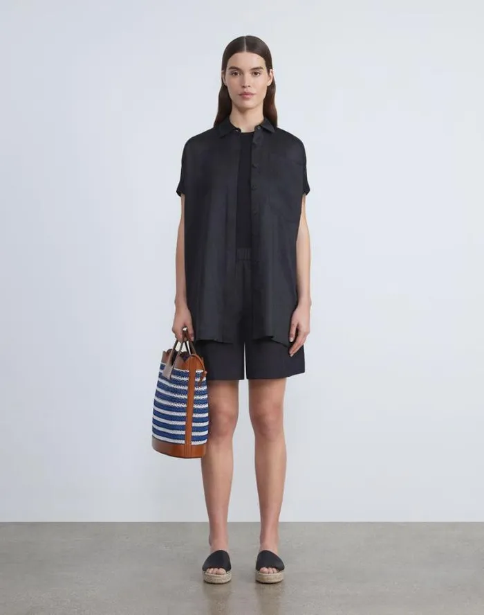 Lafayette 148 New York Organic Cotton Poplin Riverside Short Black Ready To Wear Pants and Shorts