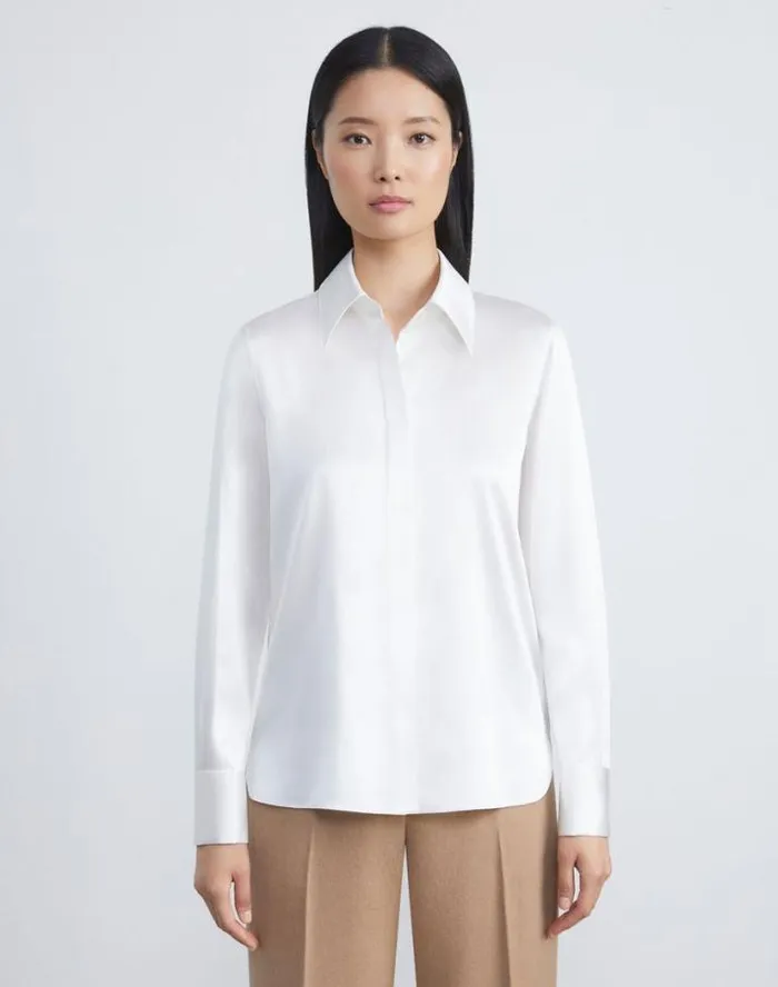 Lafayette 148 New York Silk Charmeuse Blouse Black Ready To Wear Suits