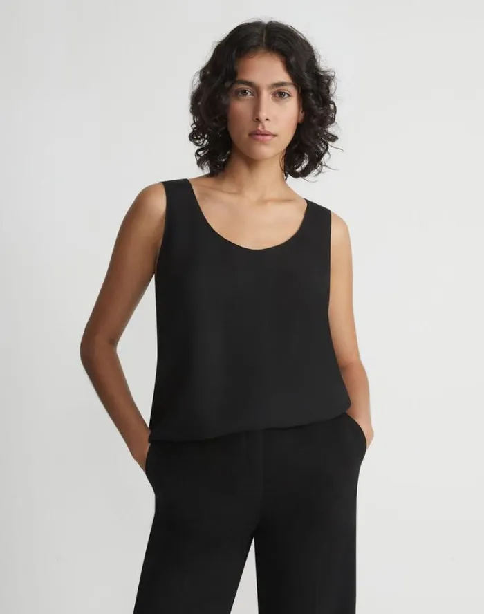 Lafayette 148 New York Silk Double Georgette Sleeveless Blouse Cloud Ready To Wear Blouses and Shirts