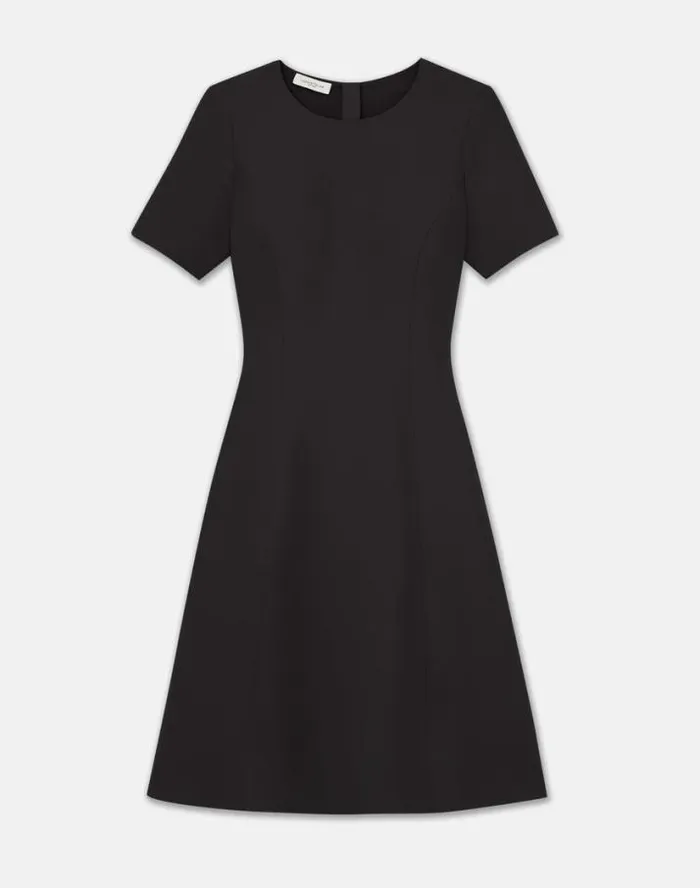 Lafayette 148 New York WoolSilk Crepe Short Sleeve Dress Black Ready To Wear Dresses