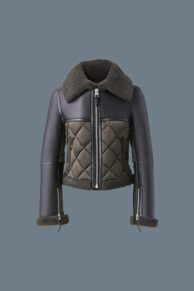 Leather Jackets Women Mackage TULIP Quilted Sheepskin Jacket With Shearling Trim Black