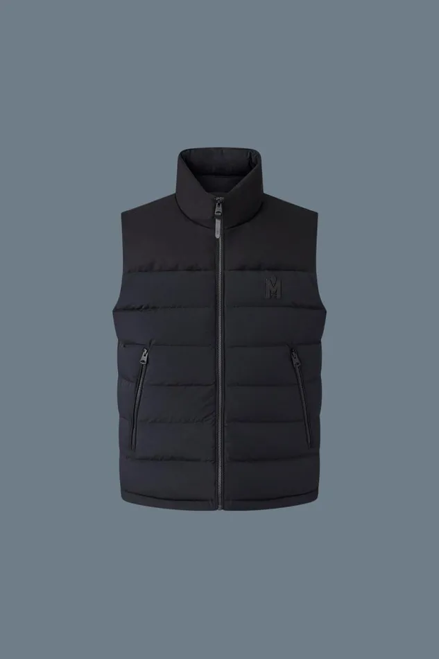 Light Down Jackets Men Mackage BOBBIE Agile360 Stretch Light Down Vest With Stand Collar Black