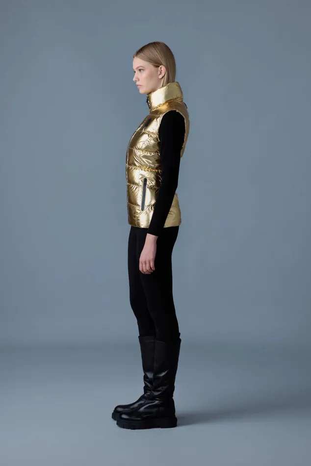 Light Down Jackets Women Mackage GISELAM Metallic Laminate Light Down Vest Gold