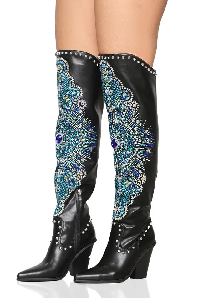 Lilly039s Kloset Boots Women Axel Embellished Boots Black Multi FINAL SALE