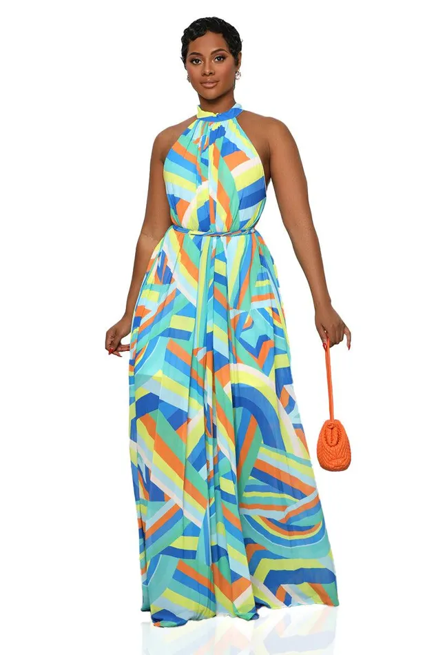 Lilly039s Kloset Dresses Women Sunset Breeze Maxi Dress Blue Multi FINAL SALE