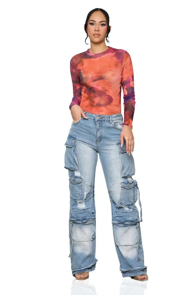 Lilly039s Kloset Tops Women Top Priority Mesh Bodysuit Orange MultiFINAL SALE