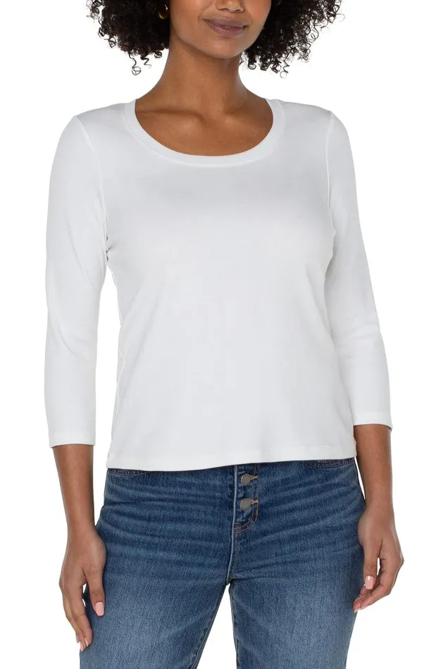 Liverpool Los Angeles 34 SLEEVE SCOOP NECK KNIT TEE White Women TSHIRTS
